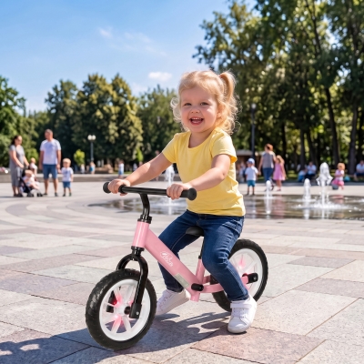Qaba Balance Bike, Baby Bike with Lighting Wheels, Adjustable Seat and Handlebar, Steering for 2-5 Years Old, Pink