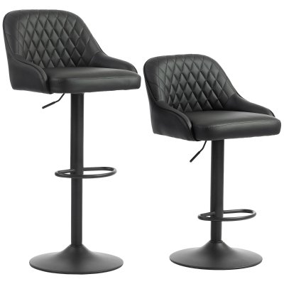 HOMCOM Bar Stools Adjustable Swivel Kitchen Chairs with Backrest Set of 2 for Kitchen Island Black