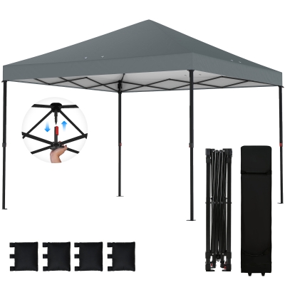 Outsunny 10x10 ft Pop-Up Canopy Tent, Portable Shelter w/ Bag, Gray