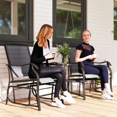Outsunny Outdoor Glider Chairs Set, 2-Seat Rocking Loveseat, Gray