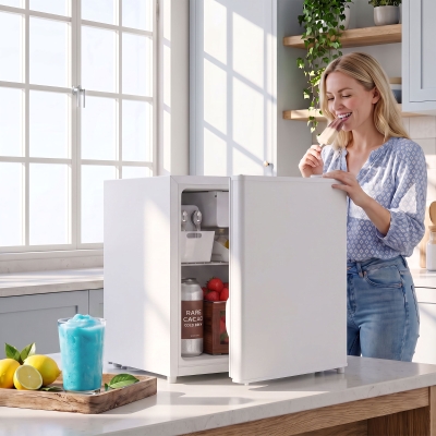 HOMCOM 1.62 Cu Ft Single Door Mini Fridge, Compact Refrigerator with Freezer, Adjustable Thermostat, White