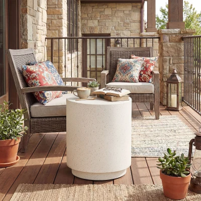 HOMCOM Lightweight Terrazzo Accent Table, Adjustable Feet, Cream White