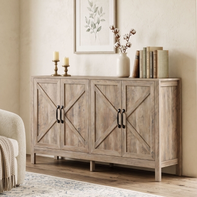 HOMCOM Sideboard Buffet, Storage Cabinet with Barn Door and Adjustable Shelf, TV Stand for TVs up to 65 Inches, Light Grey