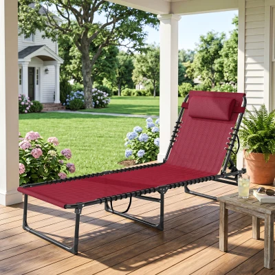 Outsunny Folding Chaise Lounge Chair, 4-Position, Wine Red