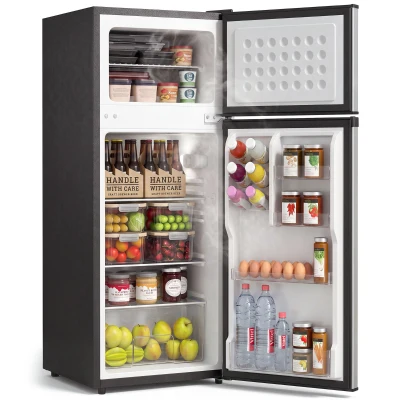 HOMCOM 7.7 Cu. Ft. Mini Fridge with Freezer, Compact Refrigerator with Adjustable Thermostat, Reversible Door, Silver