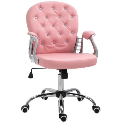 Vinsetto Pink PU Leather Tufted Office Chair with Adjustable Height