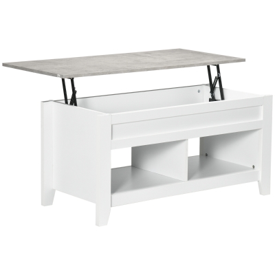 HOMCOM Lift Top Coffee Table with Hidden Storage Compartment and Open Shelves, Lift Tabletop Pop-Up Center Table for Living Room, White