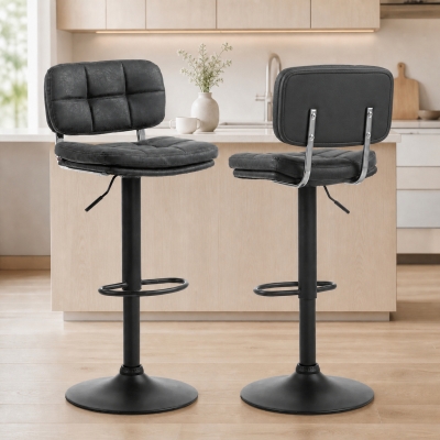 HOMCOM Bar Stools Set of 2, Swivel Counter Height Barstools with Adjustable Height, Back and Footrest, PU Leather Bar Chairs