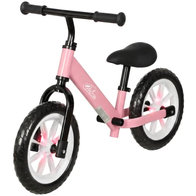 Qaba Balance Bike, Baby Bike with Lighting Wheels, Adjustable Seat and Handlebar, Steering for 2-5 Years Old, Pink