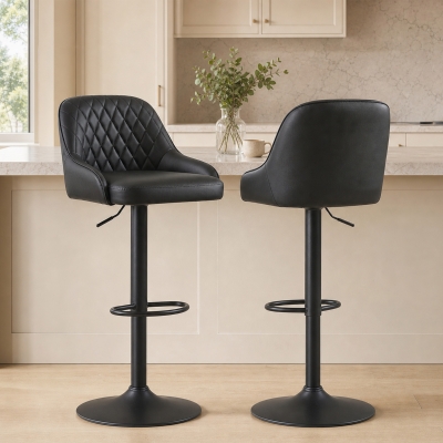 HOMCOM Bar Stools Adjustable Swivel Kitchen Chairs with Backrest Set of 2 for Kitchen Island Black