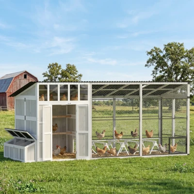 PawHut Large Walk-in Chicken Coop with Run, Nesting Box, Waterproof Roof