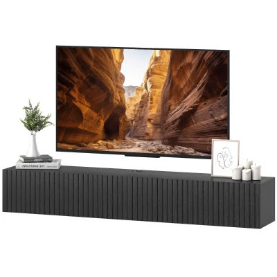 HOMCOM 55" Floating TV Stand for TVs up to 72 Inch, Wall Mount Media Console with 2 Fluted Flip-Down Doors, Cable Hole, Black