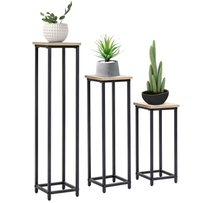 Flower Stand Set 8.25"L x 8.25"W x 19.75"/27.5"/35.5''H Black and Brown
