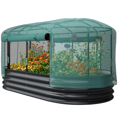 Outsunny 6' x 3' Galvanized Raised Garden Bed with Crop Cage Net Cover and Watering System, Outdoor Planter Box, Dark Grey