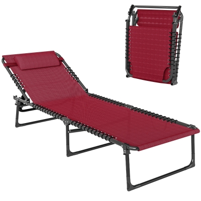 Outsunny Folding Chaise Lounge Chair, 4-Position, Wine Red