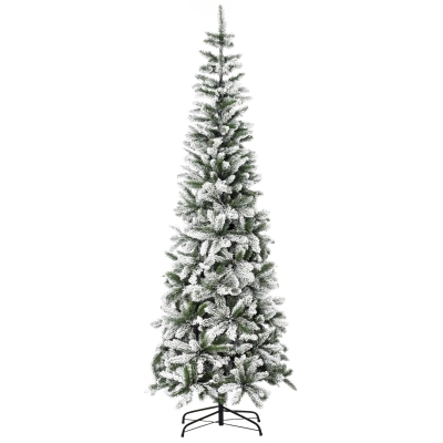 HOMCOM 7.5ft Snow-Flocked Slim Pine Christmas Tree, 668 Tips