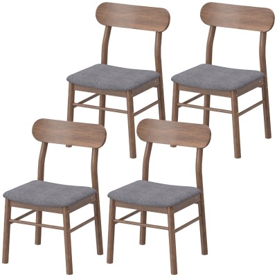 HOMCOM Set of 4 Upholstered Dining Chairs with Rubberwood Legs, Gray