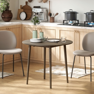 HOMCOM Folding Dining Table, Round Drop Leaf Kitchen Table for Small Spaces with Wood Legs, Distressed Grey