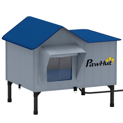 PawHut Heated Cat House with Pad, Elevated Base, Escape Door