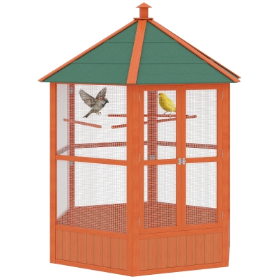 PawHut 69" Wooden Hexagonal Outdoor Bird Cage, Brown