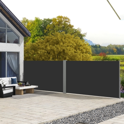 Outsunny 236" x 63" Outdoor Privacy Wall, Double Retractable Side Awning, Patio Screen for Garden, Balcony, Backyard, Black