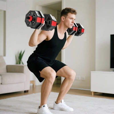 Soozier 6-in-1 Adjustable Dumbbell Set, Used as Kettlebell, Barbell, Dumbbell, Push-Up Stand, 44lbs Free Weights Set, Red