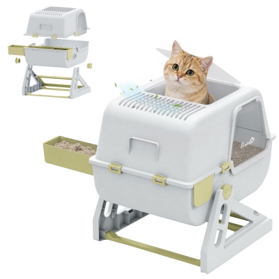 PawHut Enclosed Cat Litter Box with Lid, Drawer Pan & Deodorizer