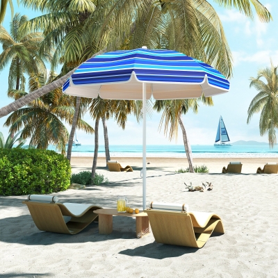 Outsunny 70.9" Dia. Portable Beach Umbrella, UV 50+ Ruffled Outdoor Umbrella with Adjustable Tilt Multicolor