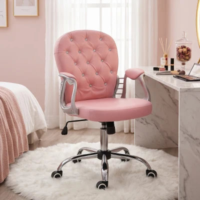 Vinsetto Pink PU Leather Tufted Office Chair with Adjustable Height