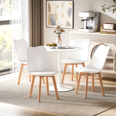 HOMCOM Round Dining Table Set for 4 with Pedestal Base, PU Padded Seats, for Small Space, Apartment, White