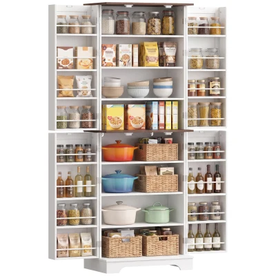 HOMCOM 65" Kitchen Pantry Cabinet Adjustable Shelves Tall Storage Cabinet Door Shelves 8 Shelves Brown White