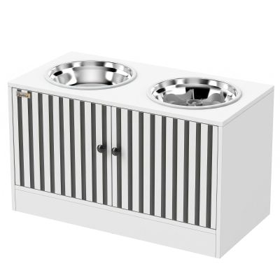 PawHut Elevated Dog Bowls with Storage Cabinet, Large, White