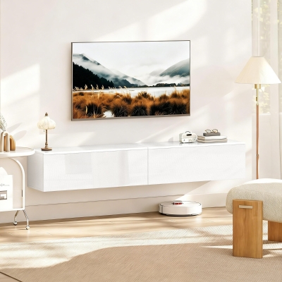 HOMCOM Floating TV Stand for TVs up to 75 Inch, 70.9" TV Cabinet, Entertainment Center with 2 Flip Doors, High Gloss White