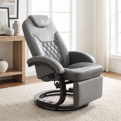 HOMCOM Faux Leather Swivel Recliner Chair with Footrest, Gray