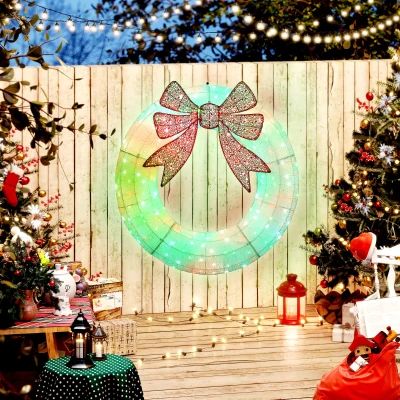 Outsunny 48" Lighted Christmas Wreath with Dual Color LED, Timer