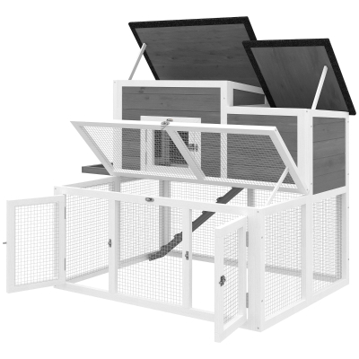 PawHut Wooden 2-Story Rabbit Hutch Cage with Run & Tray, Waterproof