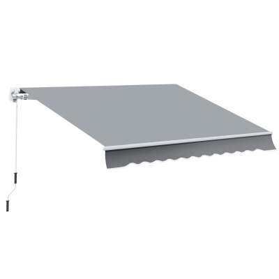 Outsunny 10x8ft Patio Awning Manual Retractable Sun Shade Aluminum Frame Grey