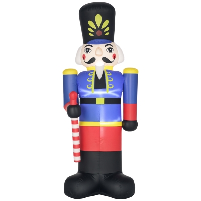 HOMCOM Christmas Outdoor Yard Colorful 8ft Blow Up Inflatable Walnut Soldier with Scepter Decoration with 3 LED for Indoor Outdoor House Party Display
