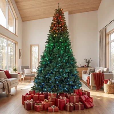 HOMCOM 9ft Prelit Christmas Tree RGB LED, Remote, Timer, Hinged