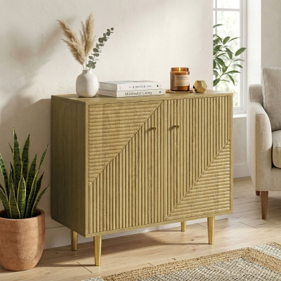 HOMCOM Sideboard with Adjustable Shelf, Buffet Cabinet with 2 Doors and Gold Steel Legs for Dining Room, Oak