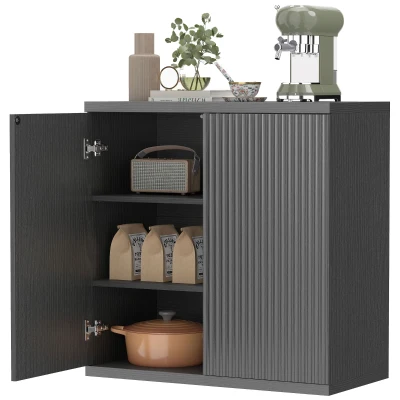 HOMCOM Sideboard Buffet Cabinet, 30.7" Kitchen Cabinet with Soft-Close Door and Adjustable Shelves, Distressed Black Grey