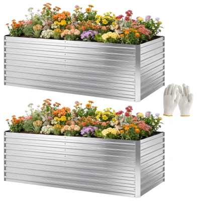Outsunny 6' x 3' x 2' Raised Garden Bed, Set of 2 Galvanized Planter Box for Vegetables, Flowers, Herbs, Silver