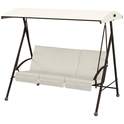 Outsunny 3-Seat Outdoor Porch Swing Patio Swing with Adjustable Canopy, Removable Seat and Back Cushion for Garden, Poolside