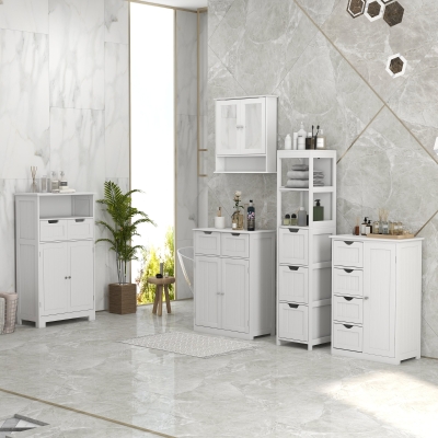 kleankin Bathroom Storage Cabinet, Floor Cabinet with Adjustable Shelf and 4 Drawers, Side Cabinet for Washroom, White