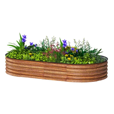 Outsunny 6' x 3' x 1' Large Outdoor Planter Box, Galvanized Raised Garden Bed with Metal Plant Stake, Brown