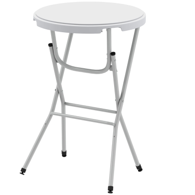 Outsunny 31.5" Bar Height Patio Table, Outdoor Bar Folding Table with HDPE Top, Locking Steel Legs for Party, Camping, White
