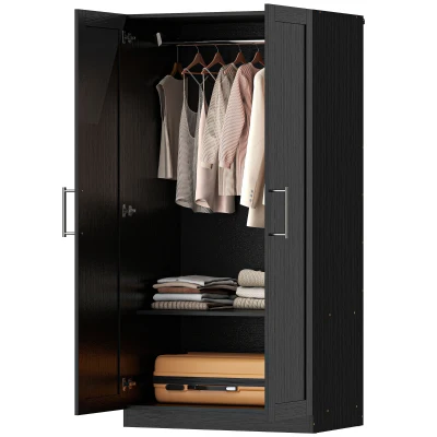 HOMCOM Wardrobe Cabinet with 2 Doors and Hanging Rod, Modern Armoire Wardrobe Closet for Bedroom, Black Wood Effect