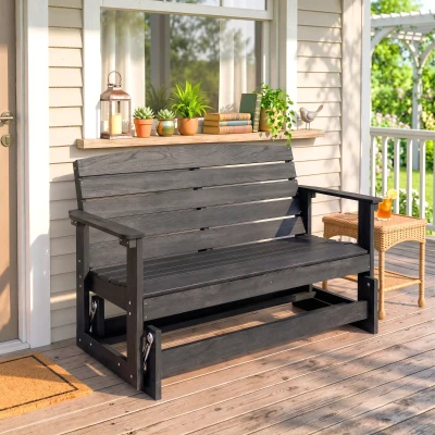 Outsunny Patio Glider Bench, HDPE Double Rocking Chair, Black
