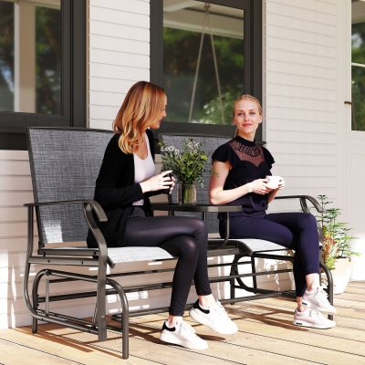Outsunny Patio Glider Rocking Chair 2 Person Outdoor Loveseat Rocker Garden Furniture Bench, Grey