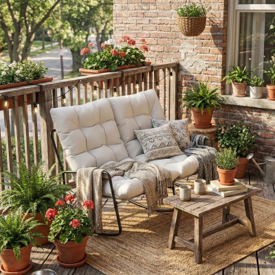 Outsunny 2-Person Outdoor Rocking Chair, Rocking Outdoor Bench with Cushions and Mesh Seat, 528 LBS Capacity, Light Grey